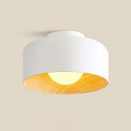 Round Glass Globe Ceiling Light with Wood-Grain Interior – Ø 22 cm, G9, Wall Mountable for Hallway, Kitchen & Bedroom