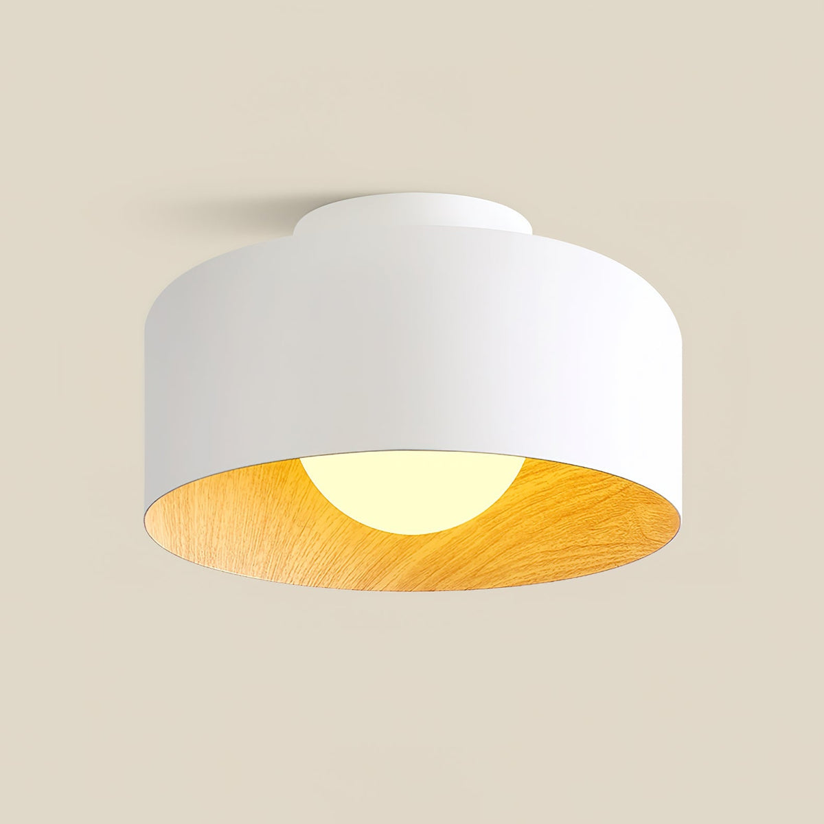 Round Glass Globe Ceiling Light with Wood-Grain Interior – Ø 22 cm, G9, Wall Mountable for Hallway, Kitchen & Bedroom