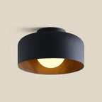 Round Glass Globe Ceiling Light with Wood-Grain Interior – Ø 22 cm, G9, Wall Mountable for Hallway, Kitchen & Bedroom