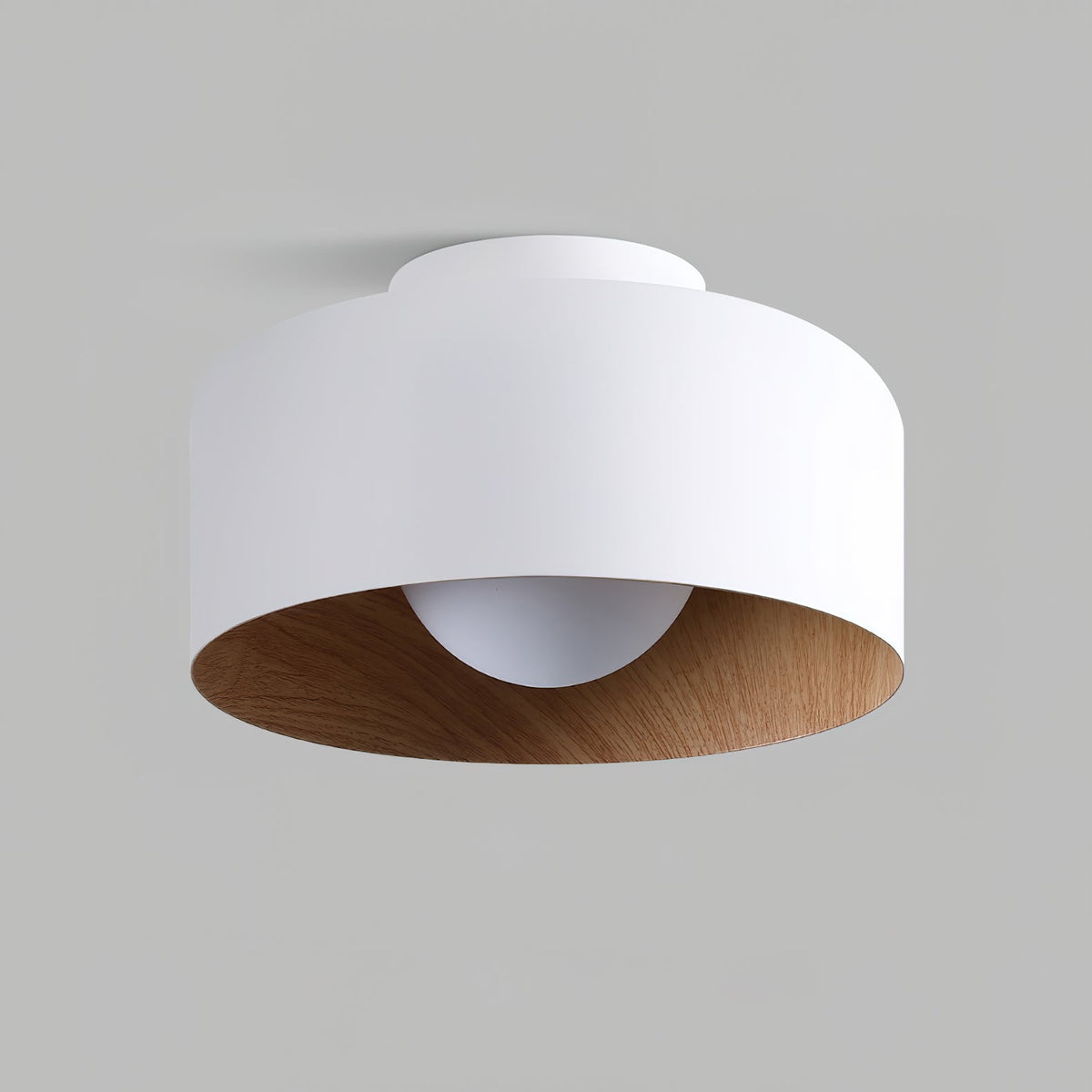 Round Glass Globe Ceiling Light with Wood-Grain Interior – Ø 22 cm, G9, Wall Mountable for Hallway, Kitchen & Bedroom
