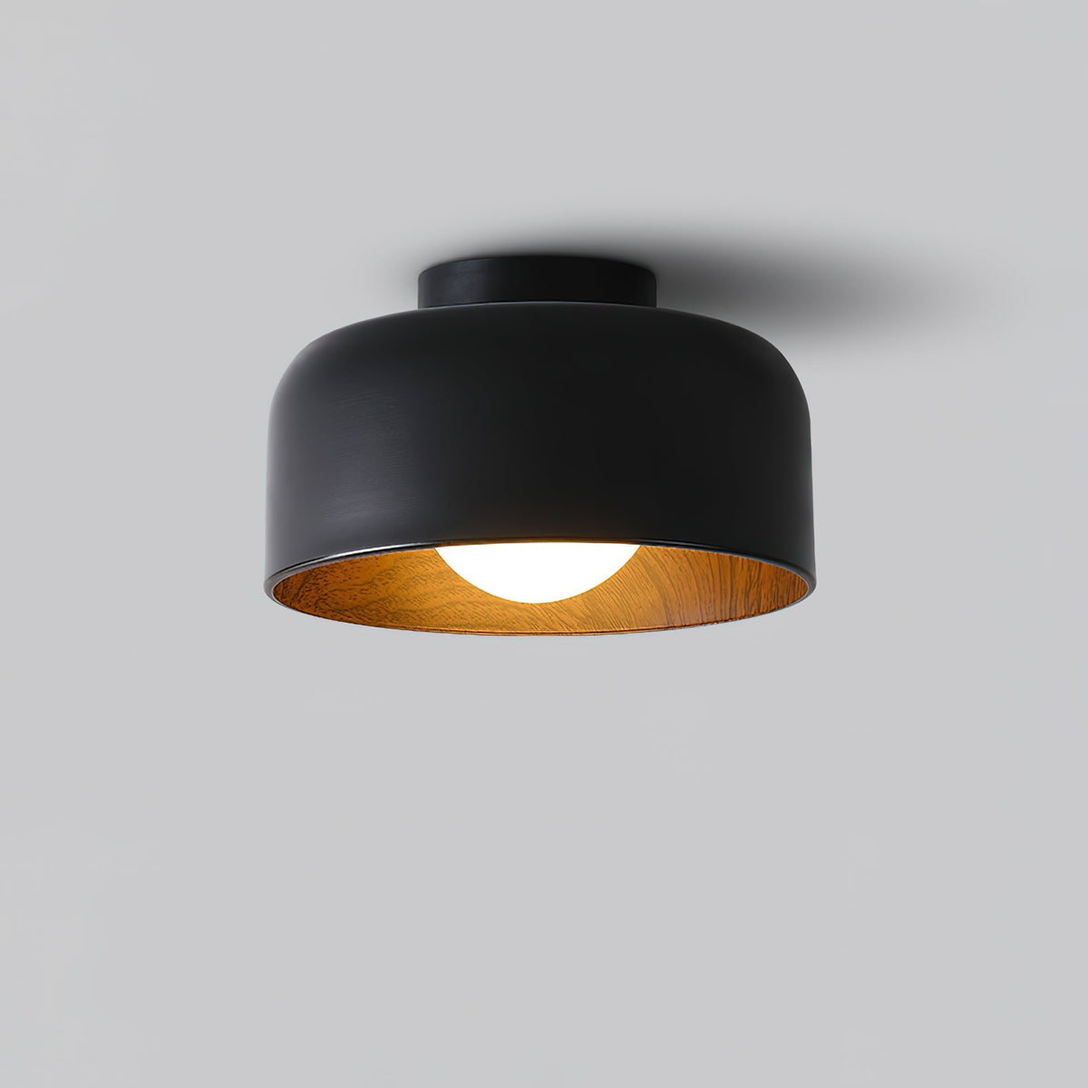 Round Glass Globe Ceiling Light with Wood-Grain Interior – Ø 22 cm, G9, Wall Mountable for Hallway, Kitchen & Bedroom