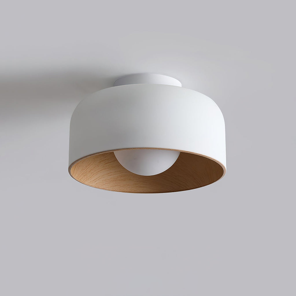 Round Glass Globe Ceiling Light with Wood-Grain Interior – Ø 22 cm, G9, Wall Mountable for Hallway, Kitchen & Bedroom
