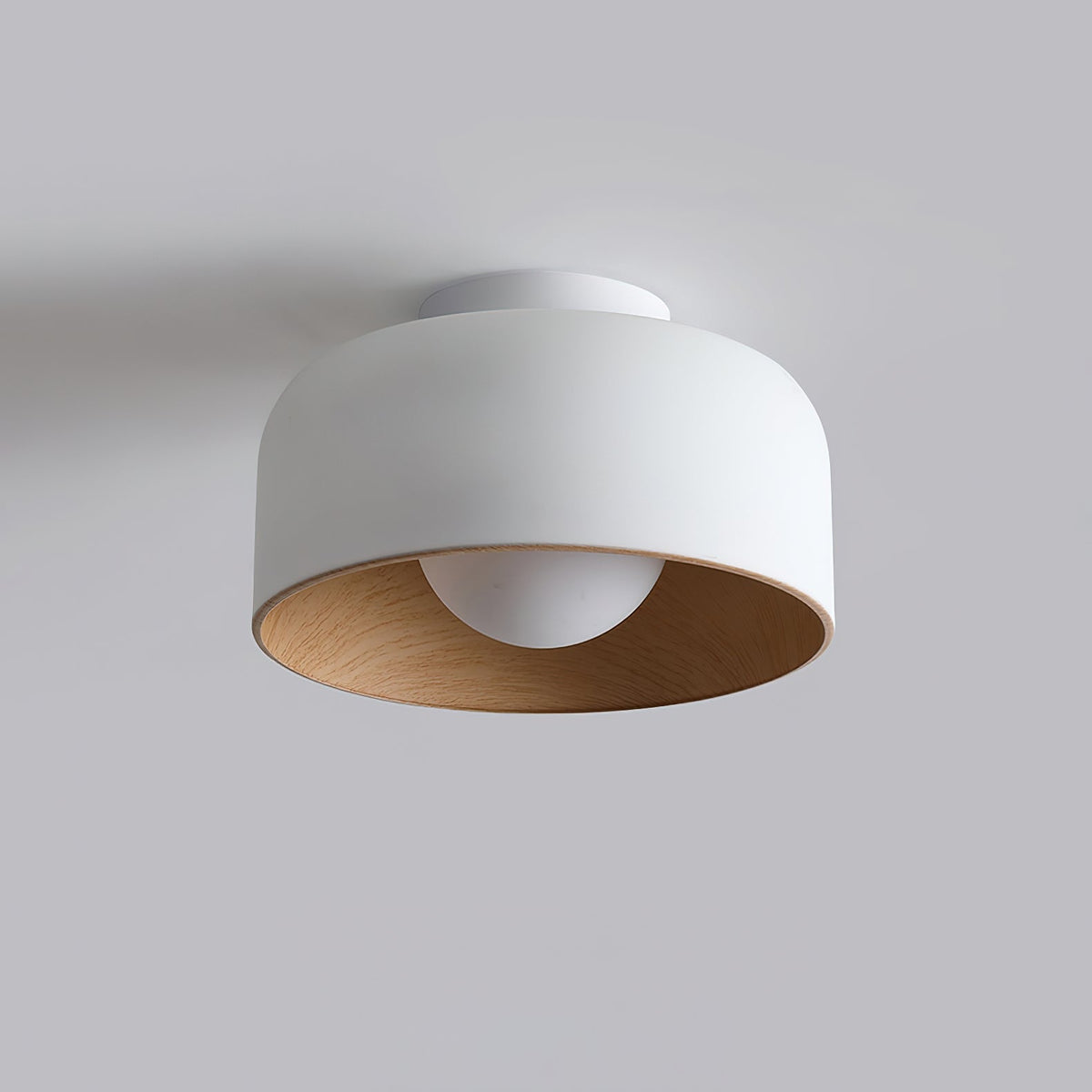 Round Glass Globe Ceiling Light with Wood-Grain Interior – Ø 22 cm, G9, Wall Mountable for Hallway, Kitchen & Bedroom