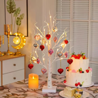 LED Birch Tree with Heart, 60 cm – Warm White Decorative Table Lamp & Mood Light for Living Room Decoration
