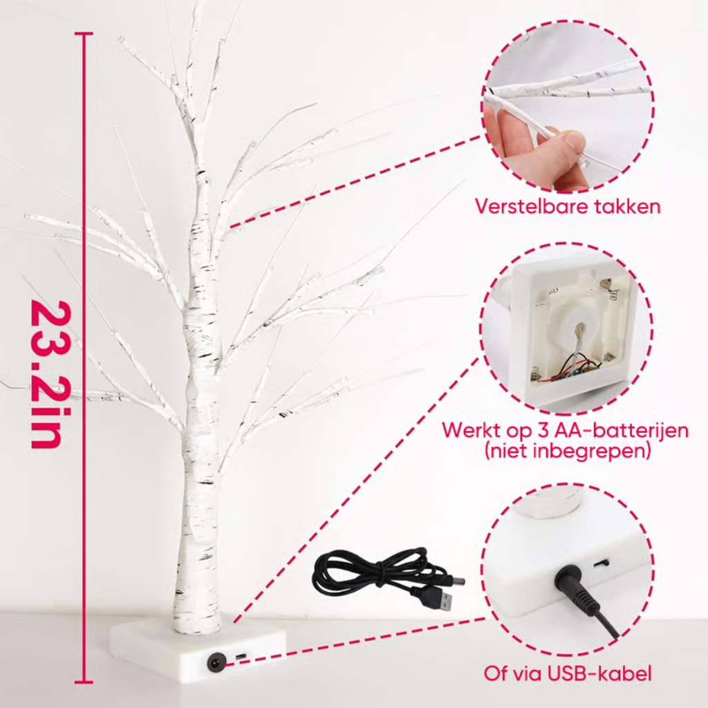 LED Birch Tree with Heart, 60 cm – Warm White Decorative Table Lamp & Mood Light for Living Room Decoration