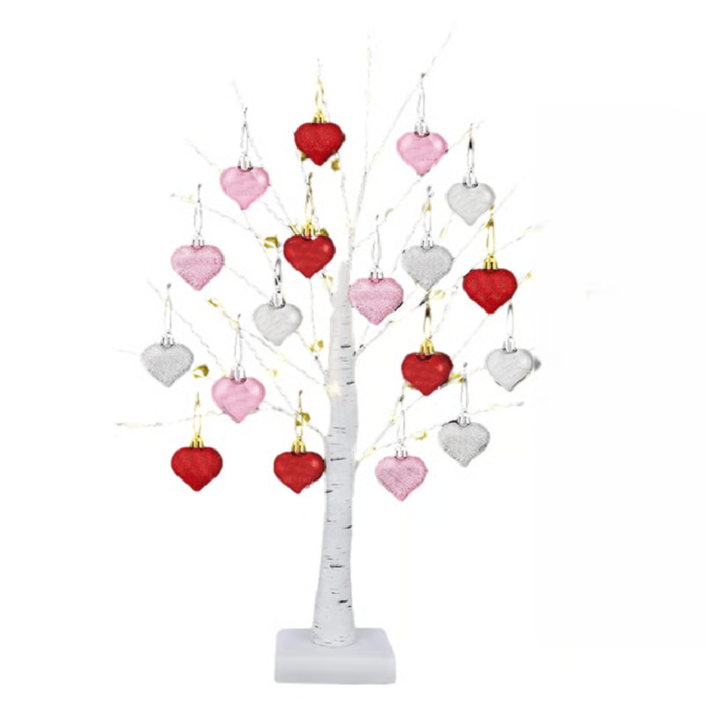 LED Birch Tree with Heart, 60 cm – Warm White Decorative Table Lamp & Mood Light for Living Room Decoration