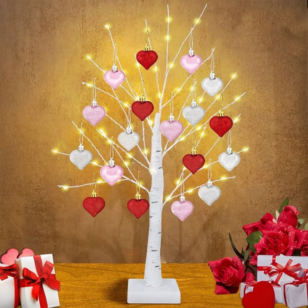 LED Birch Tree with Heart, 60 cm – Warm White Decorative Table Lamp & Mood Light for Living Room Decoration