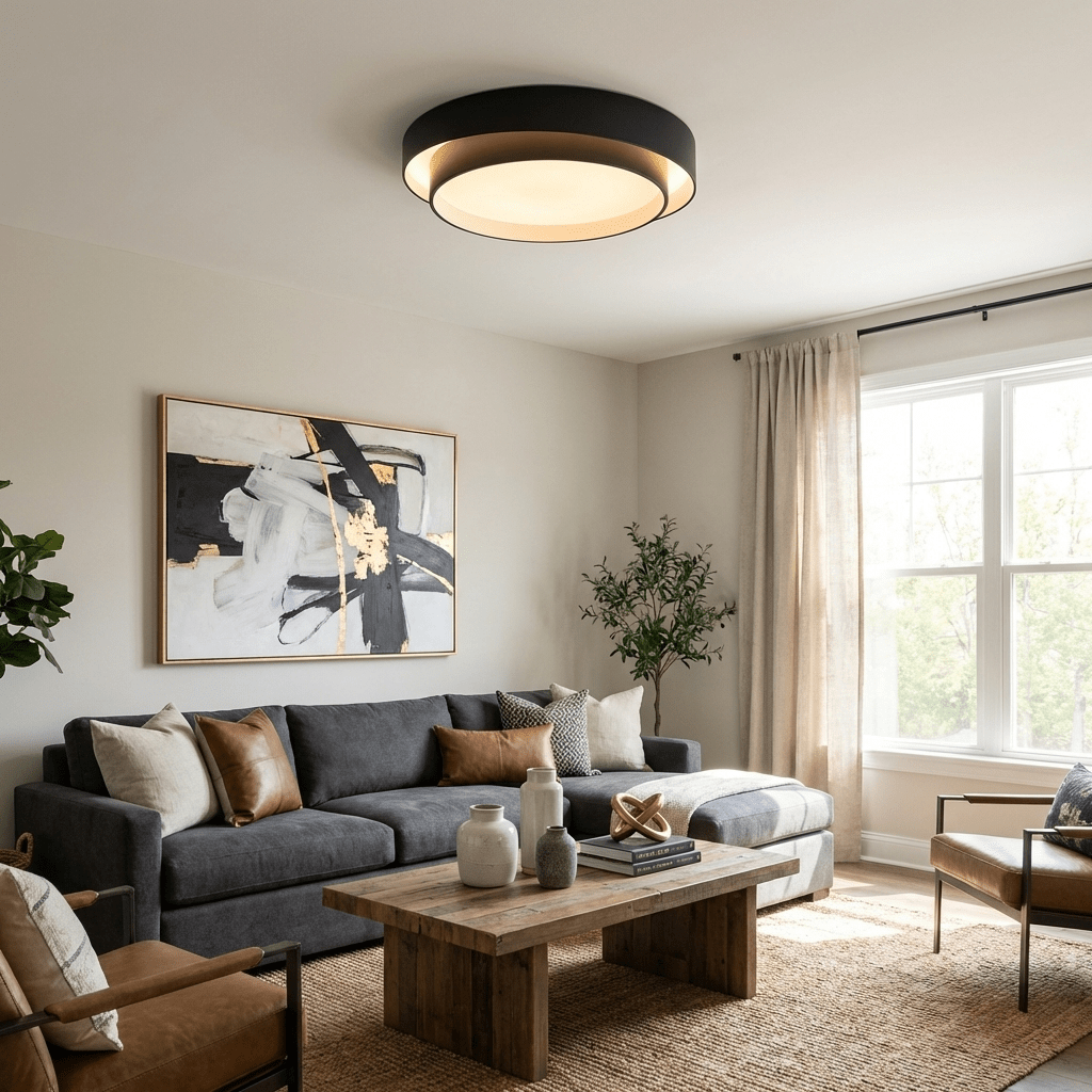 Dimmable Cylinder LED Ceiling Light – Iron & Acrylic Flush Light for Living Room & Bedroom, Ø 40–60 cm