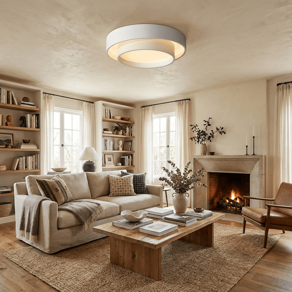 Dimmable Cylinder LED Ceiling Light – Iron & Acrylic Flush Light for Living Room & Bedroom, Ø 40–60 cm
