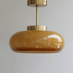 Vintage Yellow Glass & Brass Ceiling Light – Semi-Flush LED Lighting