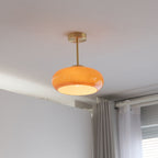 Vintage Yellow Glass & Brass Ceiling Light – Semi-Flush LED Lighting