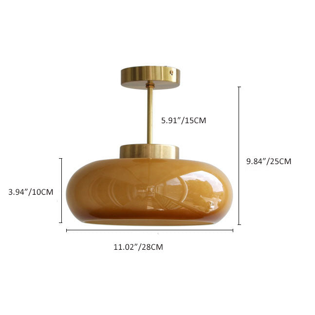 Vintage Yellow Glass & Brass Ceiling Light – Semi-Flush LED Lighting