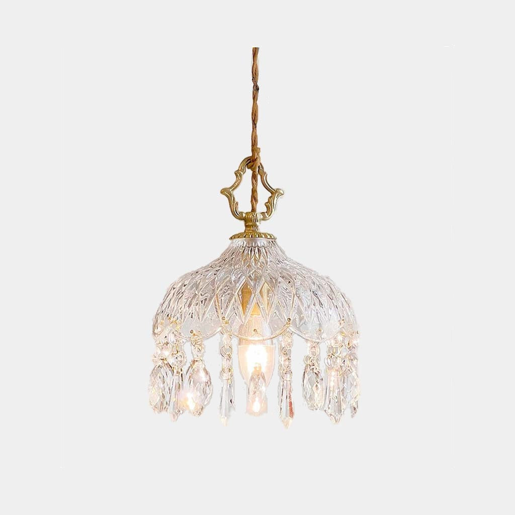 Crystal Pendant Light with Brass Fitting & Ribbed Glass – Mood Lighting for Dining Room, Living Room & Bedroom