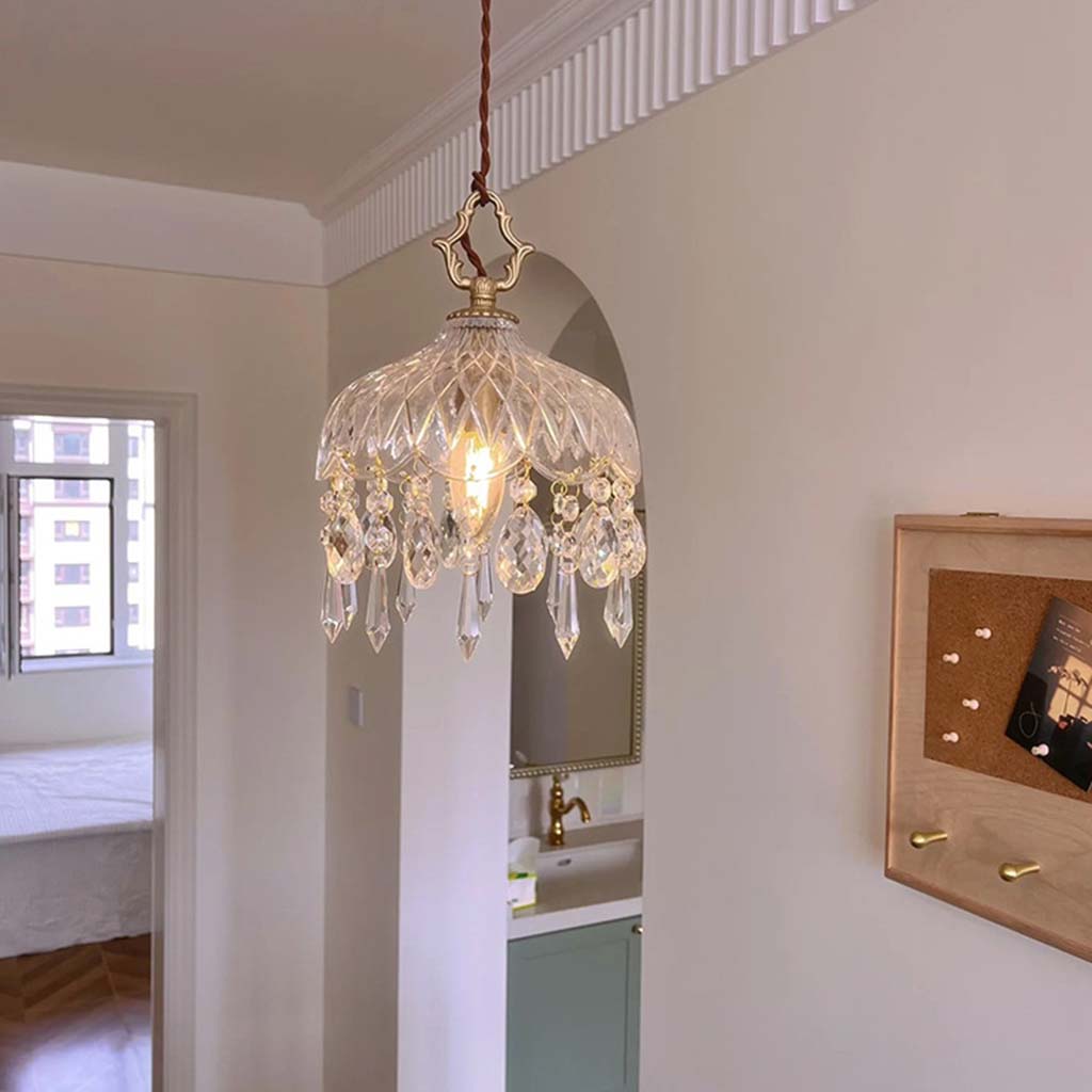Crystal Pendant Light with Brass Fitting & Ribbed Glass – Mood Lighting for Dining Room, Living Room & Bedroom