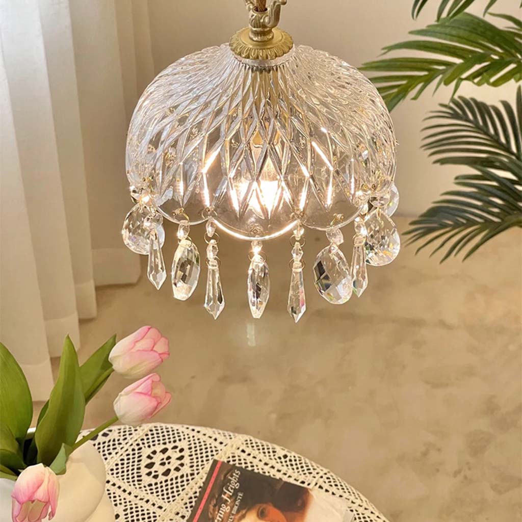 Crystal Pendant Light with Brass Fitting & Ribbed Glass – Mood Lighting for Dining Room, Living Room & Bedroom