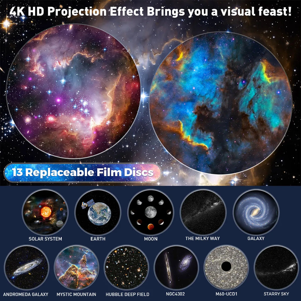 360° Rotating Star Projector Night Light with 13 Projection Discs – Galaxy & Starry Sky Mood Light