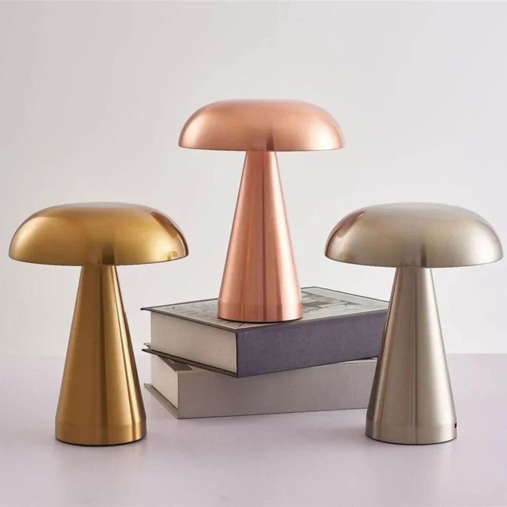 LED Mushroom Lamp in Metal – Cordless Rechargeable Table Lamp & Night Light with Touch Control, 21 cm