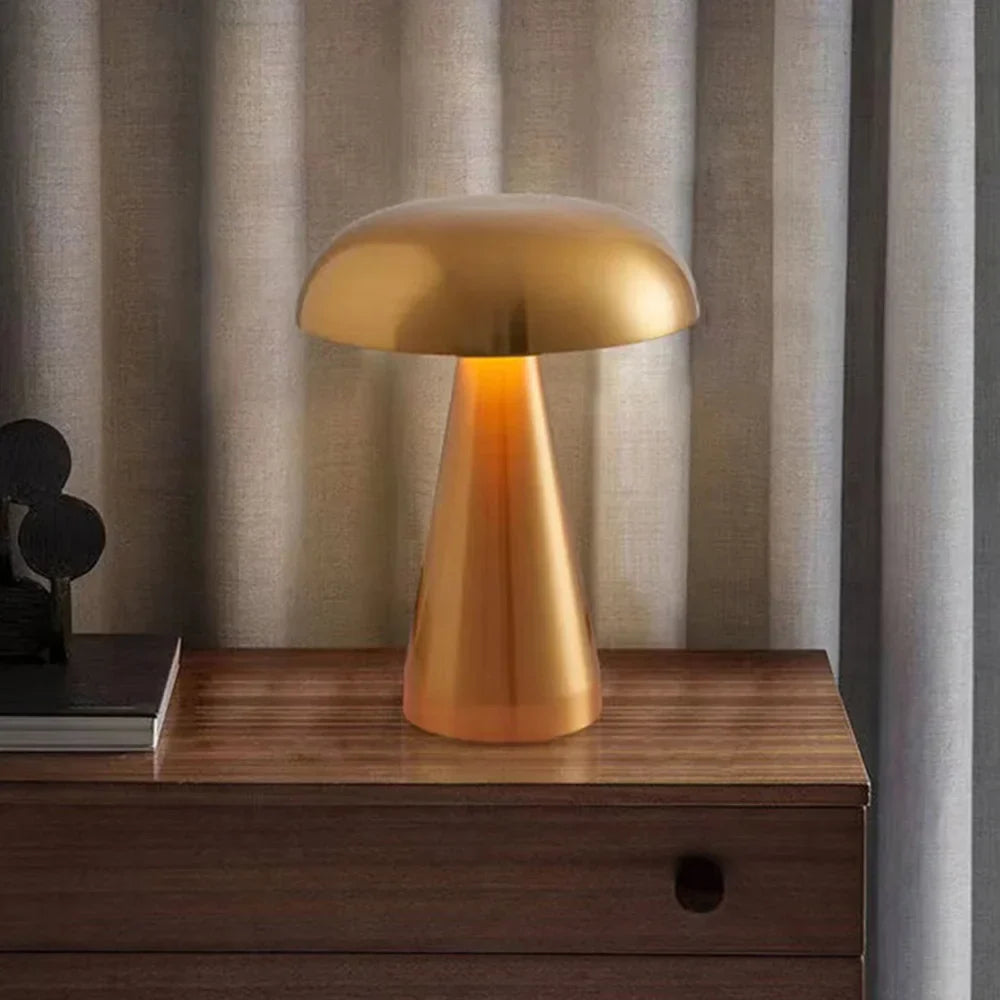 LED Mushroom Lamp in Metal – Cordless Rechargeable Table Lamp & Night Light with Touch Control, 21 cm