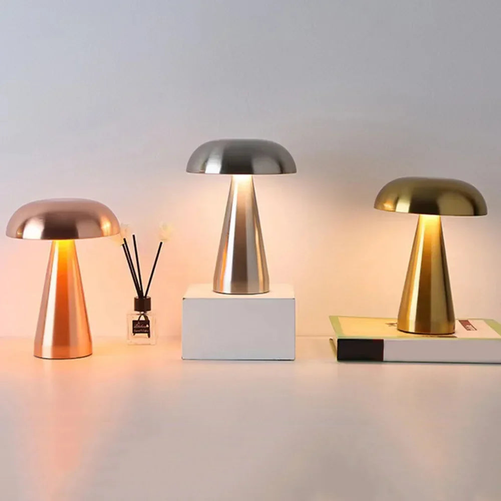 LED Mushroom Lamp in Metal – Cordless Rechargeable Table Lamp & Night Light with Touch Control, 21 cm