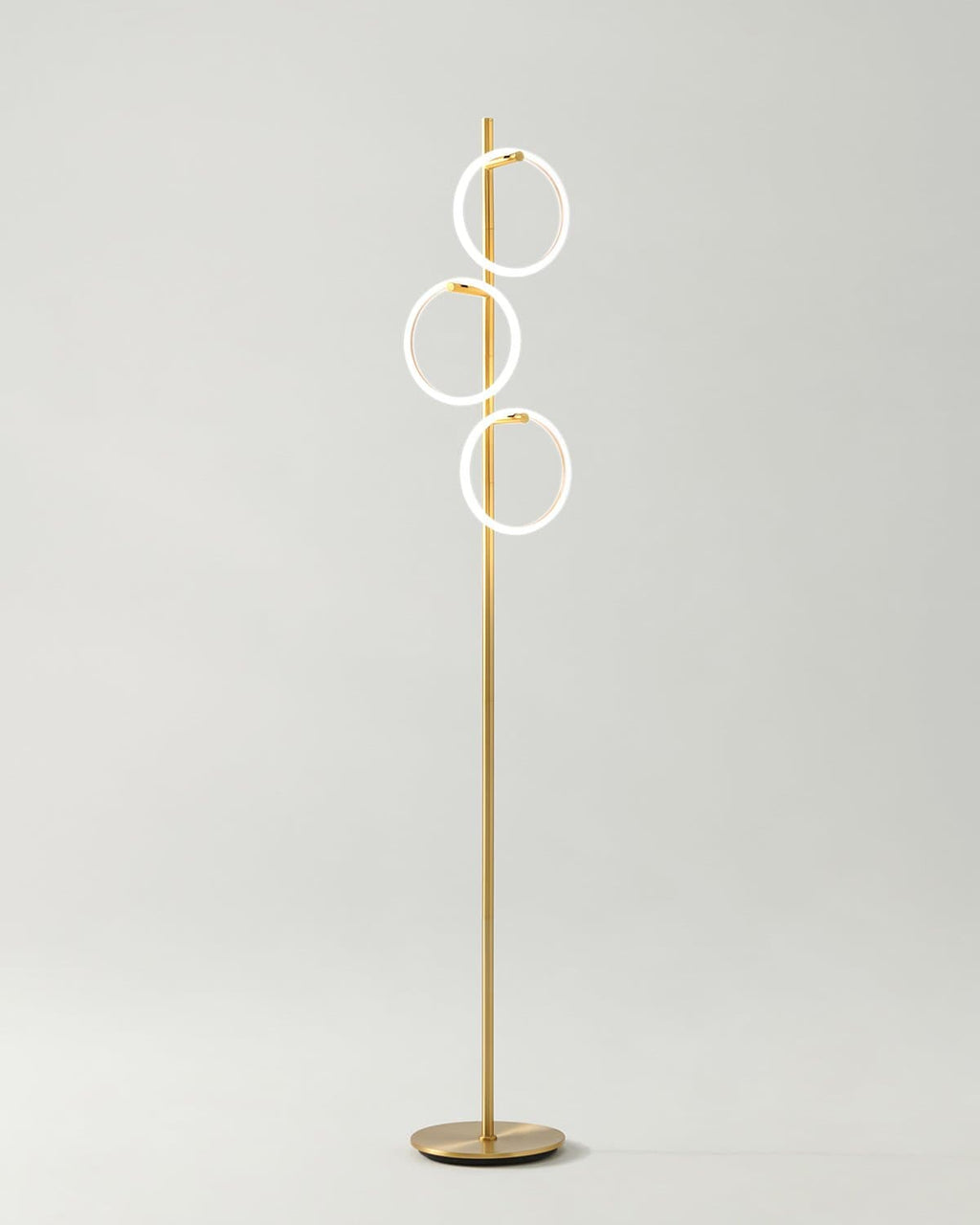 Modern LED Ring Floor Lamp – Dimmable, Gold Metal, 3 Light Rings