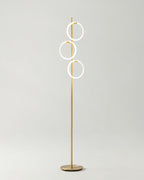 Modern LED Ring Floor Lamp – Dimmable, Gold Metal, 3 Light Rings
