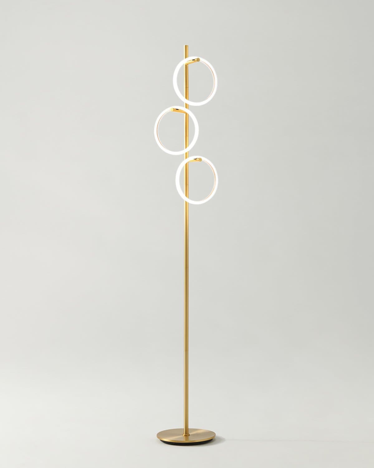 Modern LED Ring Floor Lamp – Dimmable, Gold Metal, 3 Light Rings