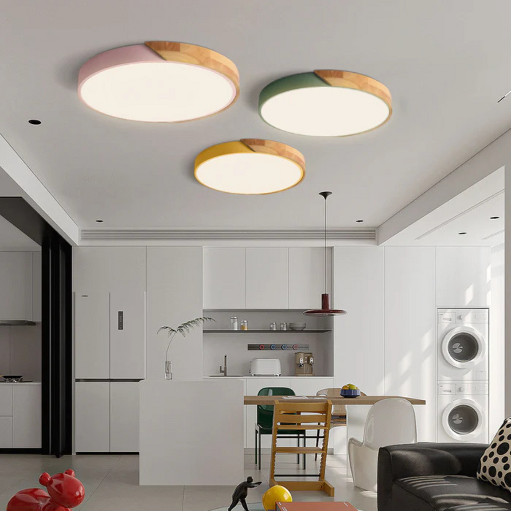 Scandinavian Round Wooden LED Ceiling Light – Modern Design, 23 or 30 cm