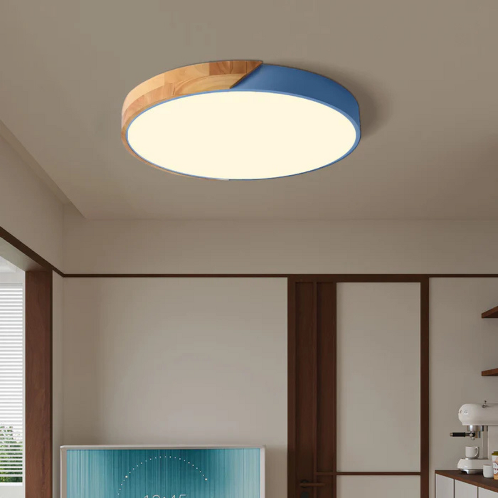 Scandinavian Round Wooden LED Ceiling Light – Modern Design, 23 or 30 cm