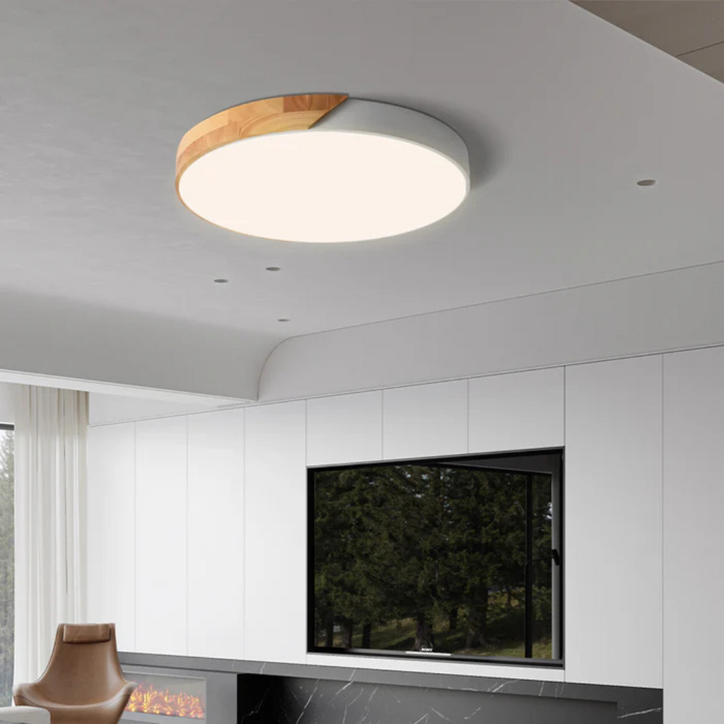 Scandinavian Round Wooden LED Ceiling Light – Modern Design, 23 or 30 cm