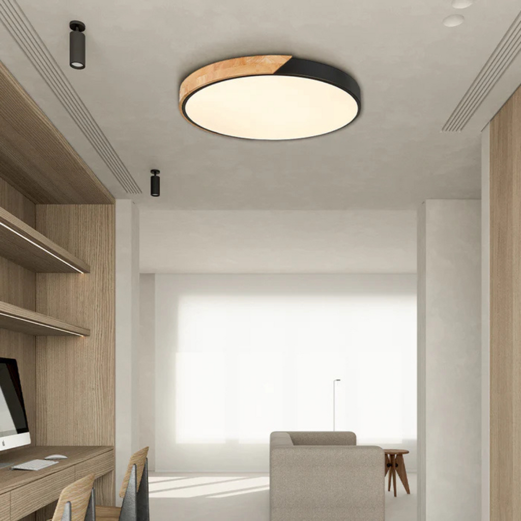 Scandinavian Round Wooden LED Ceiling Light – Modern Design, 23 or 30 cm