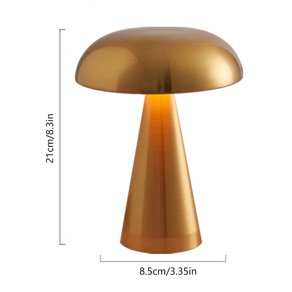 LED Mushroom Lamp in Metal – Cordless Rechargeable Table Lamp & Night Light with Touch Control, 21 cm