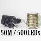 LED String Lights with 500 Bulbs, 50 m – Warm White on Silver Wire, Indoor & Outdoor Christmas Decoration