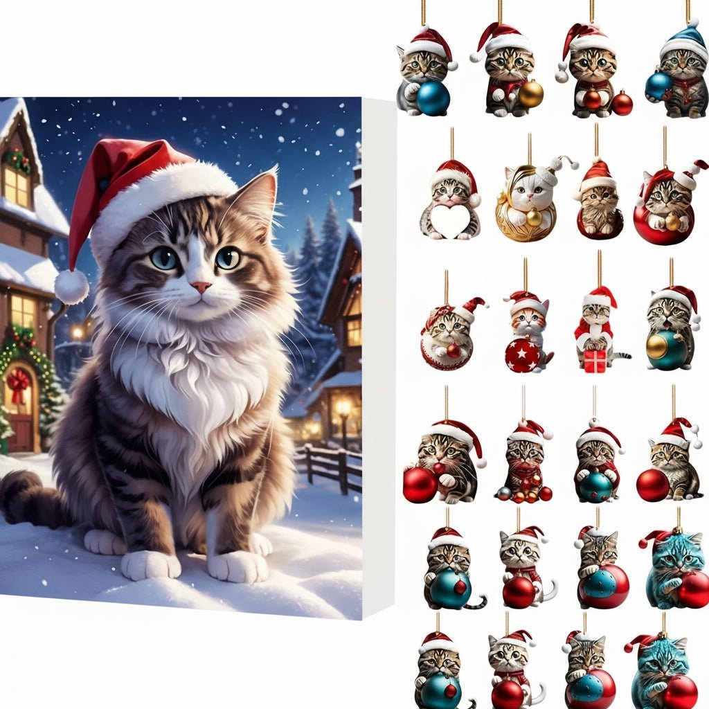 Purrfectjoy | Retro Cat Ornament Advent Calendar with 24 Acrylic Pendants