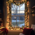 Illuminated Christmas Garland with Red Berries & Pine Branches, 180 cm – Warm White LED Indoor Decoration