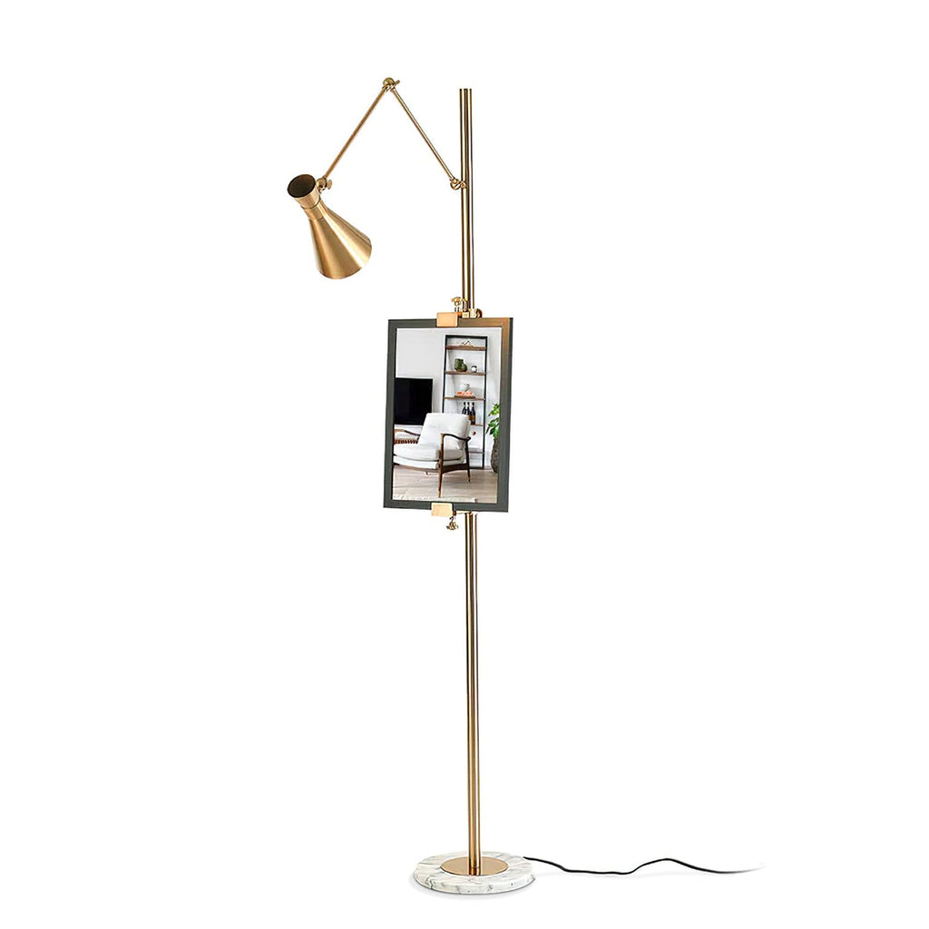 Easel Floor Lamp with Gold Frame & Marble Base – E26/E27, Max 40W, Modern Lighting for Artwork & Interiors