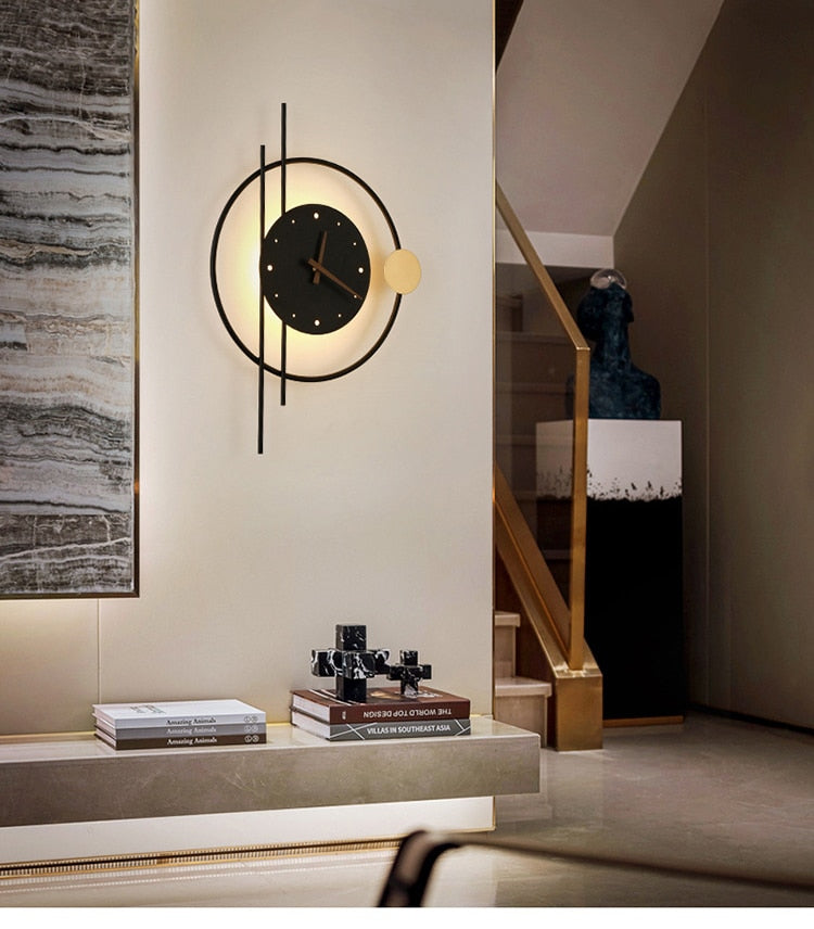 Large Illuminated Wall Clock – Modern Gold & Black Design, 57 × 41.5 cm
