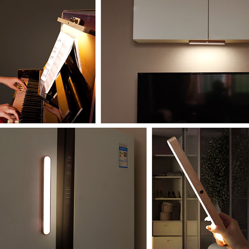 Cordless Magnetic LED Wall Light – Adjustable, Rechargeable, Wood-Look Mood Lighting for Bedroom, Kitchen & Living Room