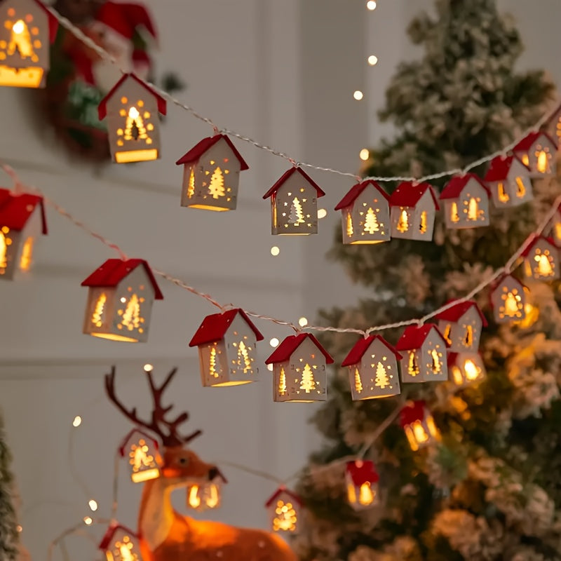 Illuminated Christmas Decoration LED Garland with Houses – Battery-Powered Warm Light, 200 cm, Winter Ambience