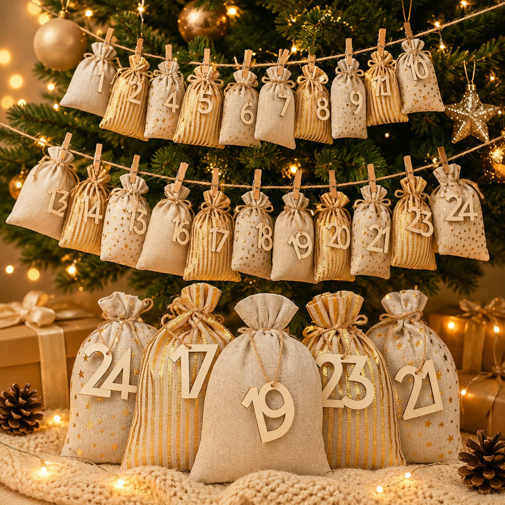 Fillable Fabric Advent Calendar with 24 Empty Numbered Bags 2026