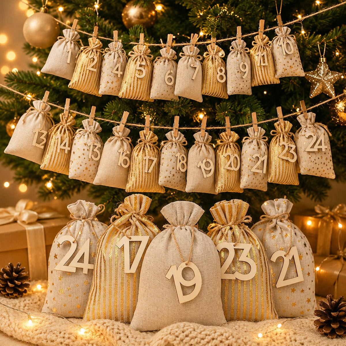 Fillable Fabric Advent Calendar with 24 Empty Numbered Bags 2026