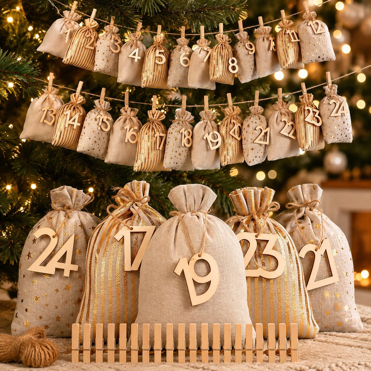 Fillable Fabric Advent Calendar with 24 Empty Numbered Bags 2026