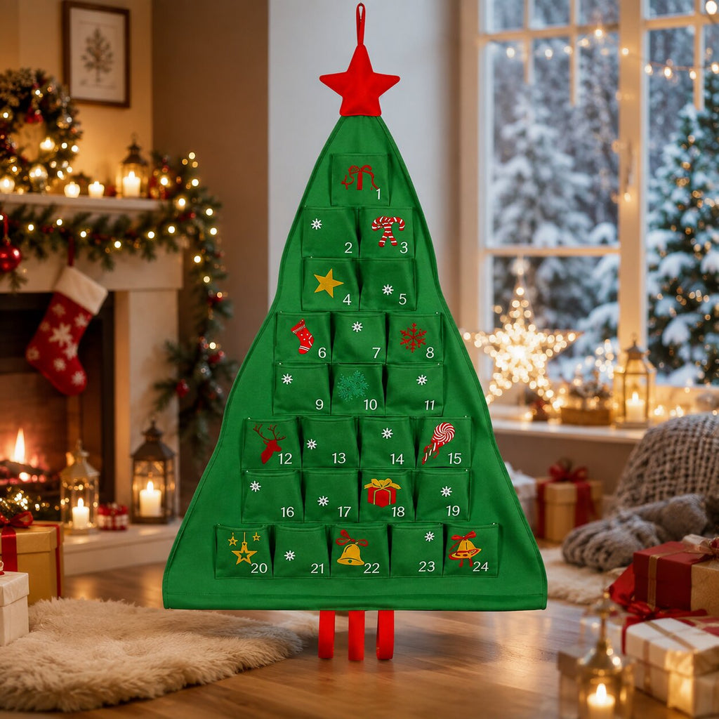 Fillable Fabric Christmas Tree Advent Calendar with 24 Pockets, Empty 2026