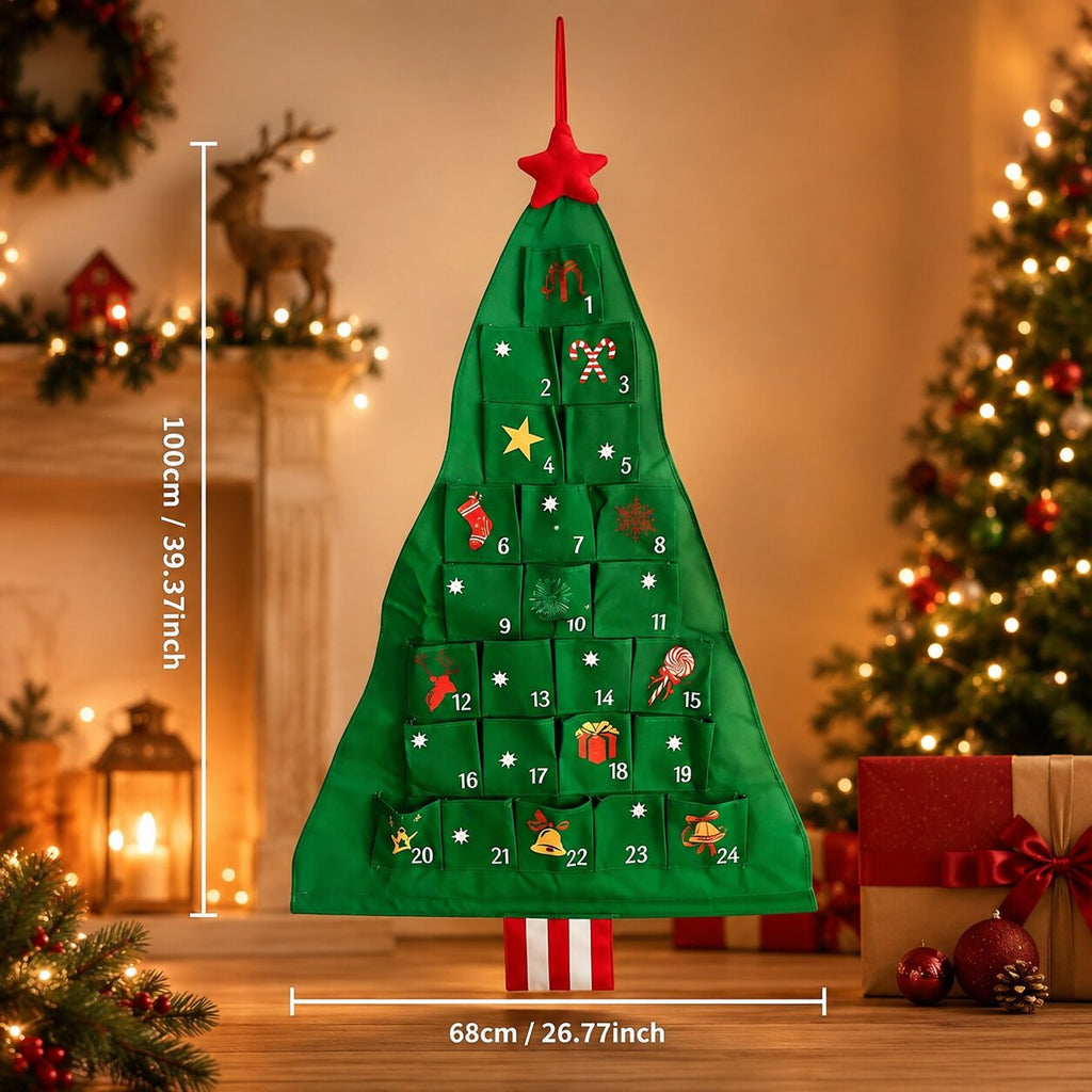 Fillable Fabric Christmas Tree Advent Calendar with 24 Pockets, Empty 2026