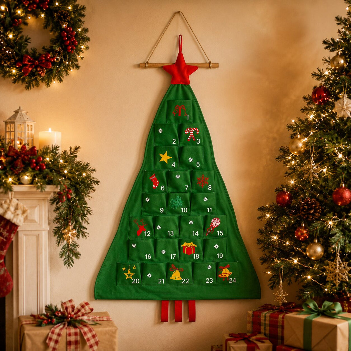 Fillable Fabric Christmas Tree Advent Calendar with 24 Pockets, Empty 2026