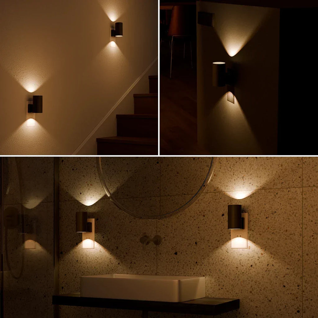 Dimmable Plug-in LED Wall Light with Night Light Function – Modern Black or White for Bedroom & Kids’ Room