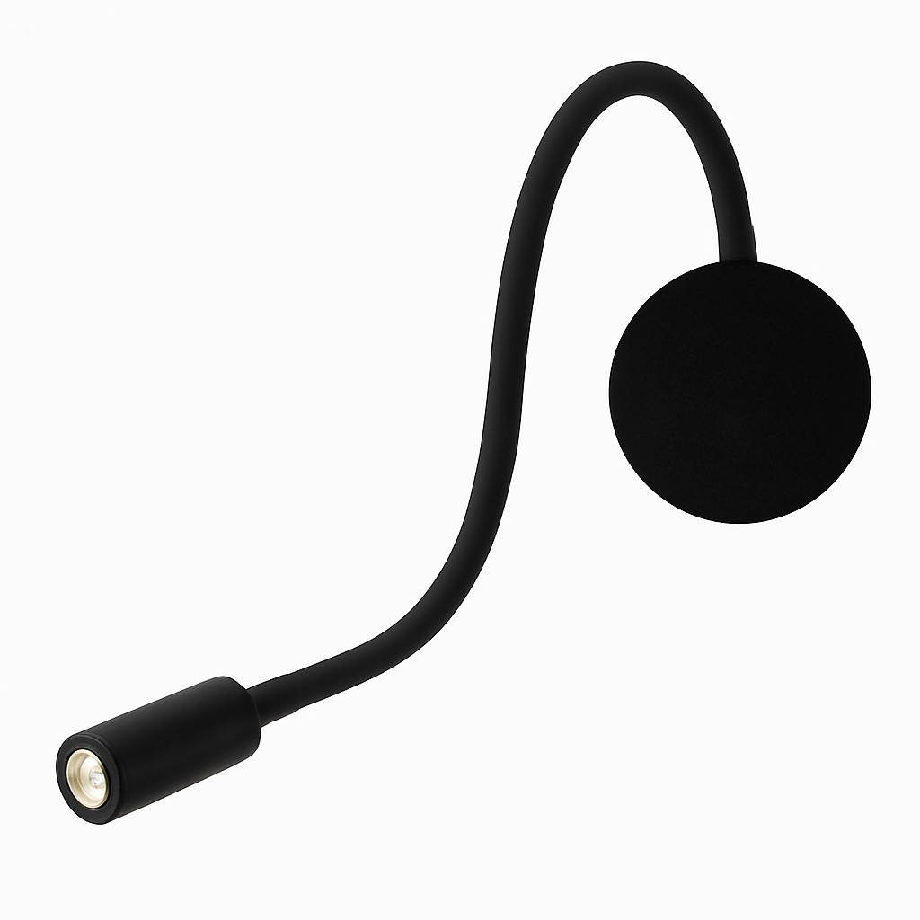Flexible LED Wall Reading Lamp – Rechargeable Black Bedside Wall Light with Flexible Arm for Bedroom, Headboard & Office