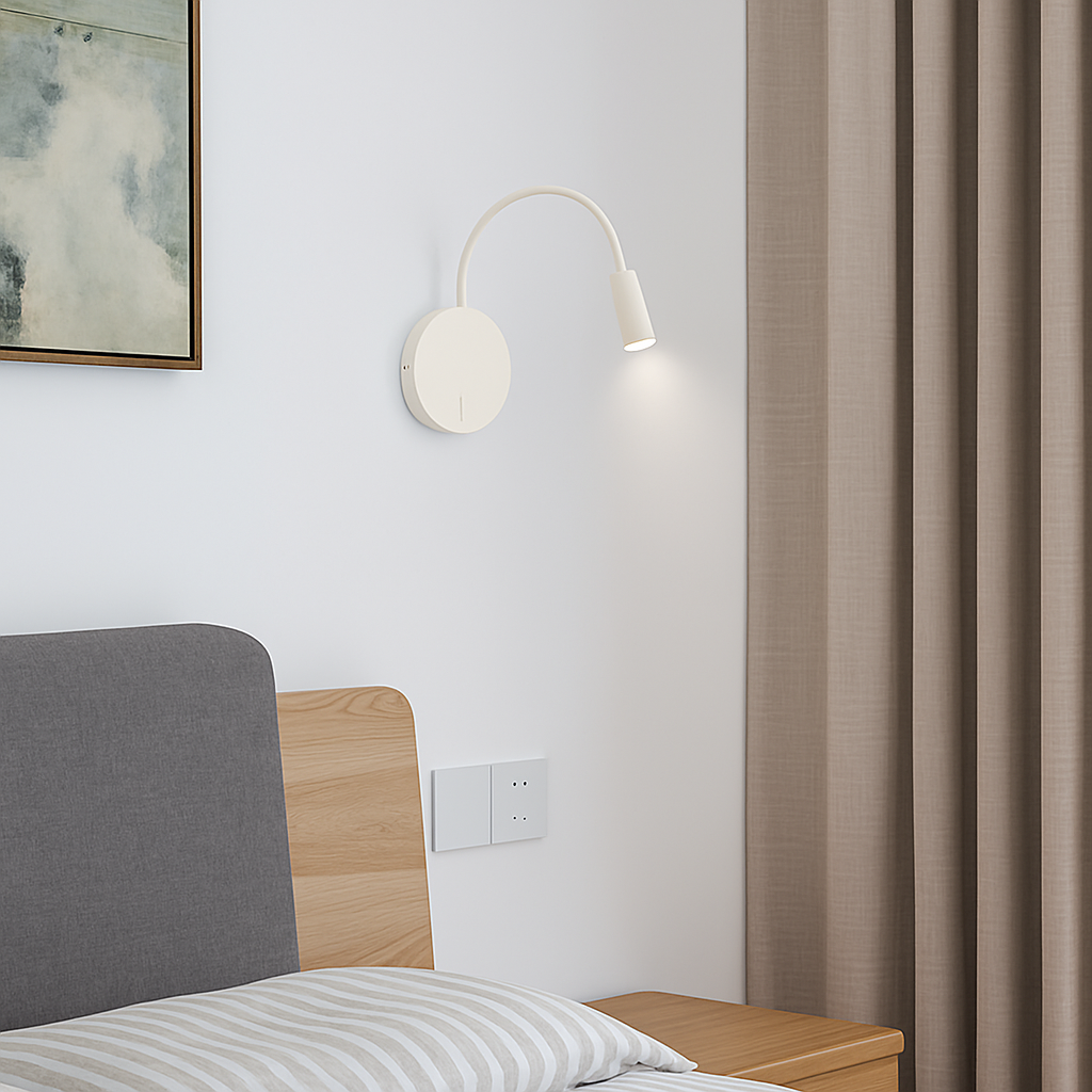 Flexible LED Wall Reading Lamp – Rechargeable Black Bedside Wall Light with Flexible Arm for Bedroom, Headboard & Office