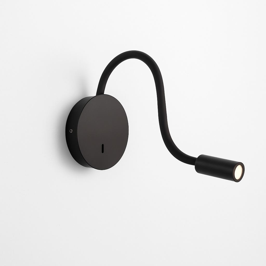 Flexible LED Wall Reading Lamp – Rechargeable Black Bedside Wall Light with Flexible Arm for Bedroom, Headboard & Office
