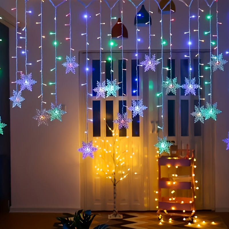 USB Snowflake String Lights – 4 m Multicolour LED, Christmas Decoration for Festive Winter Interiors