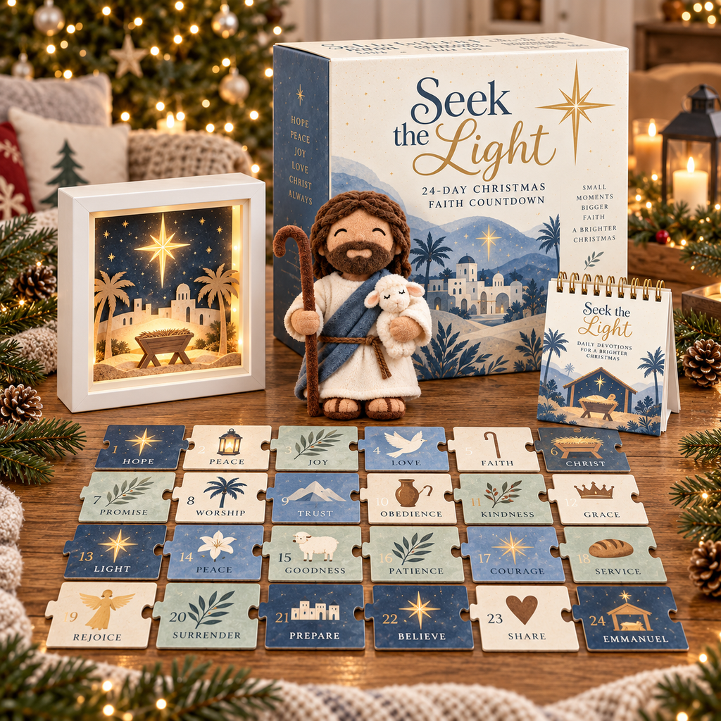 Christian Advent Calendar with 24 Symbol Pieces, Light-Up Nativity and Devotional 2026